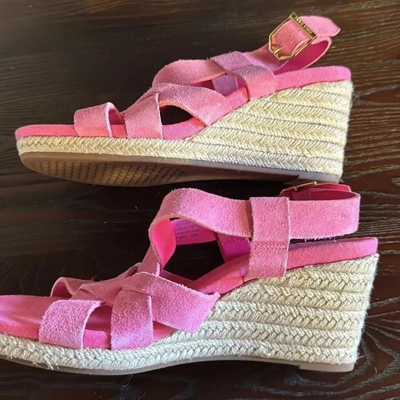 Cole Haan women’s pink Strappy suede espadrilles wedge sandals rope edge 6B - Picture 3 of 5